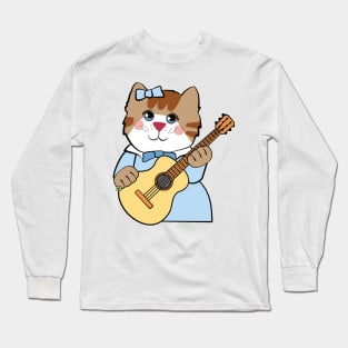 Musical Girl Cat Playing Guitar Long Sleeve T-Shirt